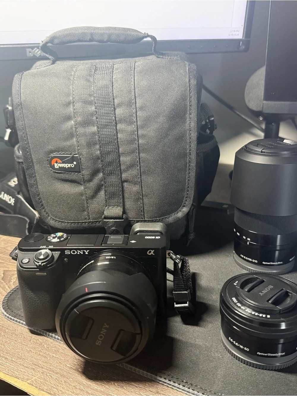 A6000 Sony Black Mirrorless Camera Kit with Black Lowepro Bag and Lenses